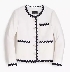 NUEVO CON ETIQUETAS J.CREW Talla 8 Lino Dama Chaqueta con Rickrack BLANCO Estilo G4295 $148 - Imagen 1 de 6