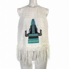 Msgm Fringe Embroidery Tank Top Cut And Sew Sleeveless Puff Weave Made In Italy