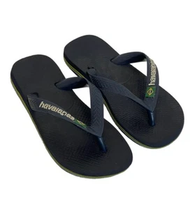 HAVAIANAS Logo Unisex Flip Flops Brazil Flag Blue Marine Size US 13C/14C - Picture 1 of 6