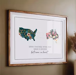 Floral Custom Map Print 2-4 Location Personalisiert Reise Wandbild Land Poster - Bild 1 von 12