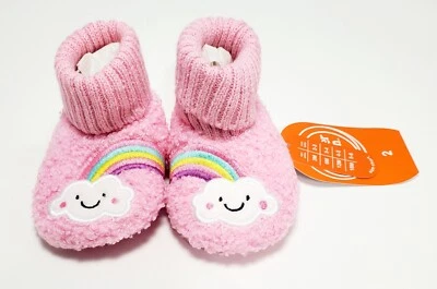 Infant Girl Slipper Bootie Pink W/Rainbow & Cloud Size 2 NWT - Image 1 of 4