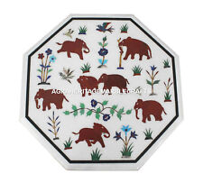 Marble Dining Coffee Table Top Handmade Elephant Marquetry Home Decorative H467