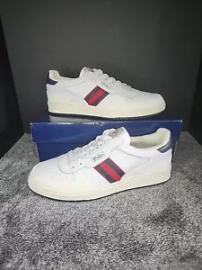 POLO RALPH LAUREN COURT LOW Size 12 Striped Leather Shoes Sneakers Off-White - Picture 1 of 16