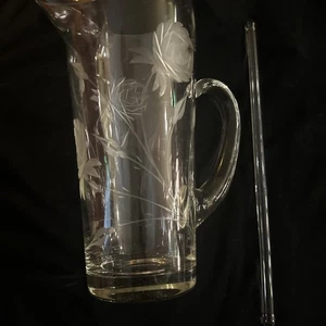 Vintage geätzte Blume Pflanze Glas Martini Krug mit Rührer 24 Unzen 8" - Bild 1 von 6