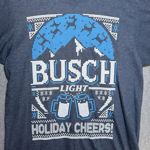 Busch Light Mens Medium Blue Beer Holiday Cheers Short Sleeve Tee NEW Christmas - Picture 1 of 7