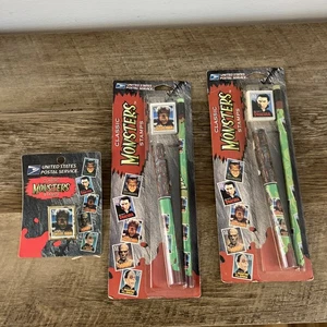 VTG 1997 Universal Monsters Dracula, Wolf Man Pin USPS Pen Pencil Eraser Sets - Picture 1 of 4