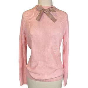 J.Crew Pink Wool Blend Sweater with Velvet Bow Neck Size Small Preppy Luxury - Picture 1 of 10