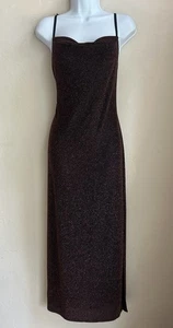 Vintage Y2K Bebe Metallic Maxi Slip Dress L Cowl Slinky Sexy Semi Sheer Party - Bild 1 von 8