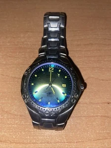Orologio Fossil AM-3520 100 metri quarzo acciaio inox data quadrante blu verde ombreggiato - Foto 1 di 9