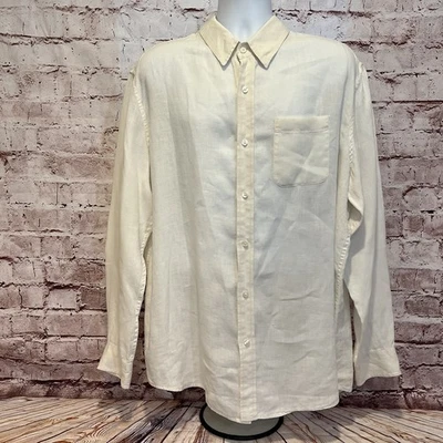 L. L. Bean мужчин слоновой кости длинным рукавом 100% льна кнопка вверх платье повседневная рубашка XL - Изображение 1 из 4