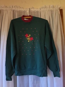 Vintage Embroidered Double Collar Fall Leaves Sweatshirt L Womens Grandma Core - Picture 1 of 4