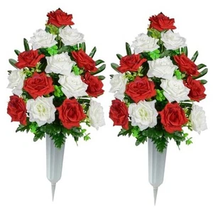 XONOR Artificial Cemetery Flowers, Memorial Rose Flowers Grave Decoration - Picture 1 of 7