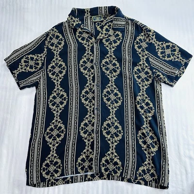 Casa Moda Woven Shirt  Baroque Pattern Black /Gold Yellow Size Large RN# 137590 - Image 1 of 4