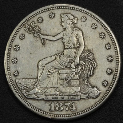 Dólar de plata comercial Chopmarked 1874 S $1 marca de chuleta - limpio Foto 1 de 2