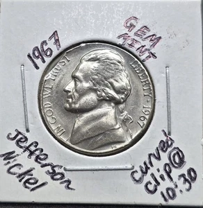 1967 Jefferson Nickel *Gem Mint* Mint Error Curved Clip! - Picture 1 of 6