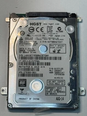 HGST 0J37135 Z7K500-500 500GB 7.2K RPM 32MB Cache 6Gb/s 2.5" SATA HDD - Image 1 of 3