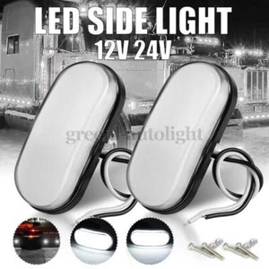 2PC White 9-LED Oval Side Marker Light Clearance Truck Trailer Waterproof 12-24V - Foto 1 di 9