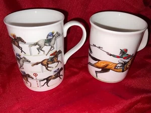 2x Horse Racing Winning Post Jockey Fine China Mugs cup equestrian cups - Picture 1 of 5
