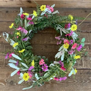 48cm Artificial Wild Meadow Flower Spring Easter Wreath Gisela Graham Decoration - Picture 1 of 8
