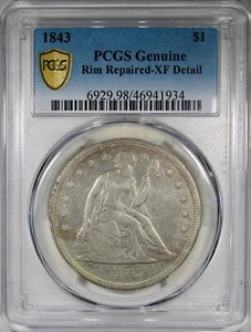 1843 Seated Dollar PCGS XF Details Rim Repaired Coin Better Date $1 - Picture 1 of 4