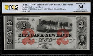 1860's $2 Obsolete - New Haven, CT - City Bank of New Haven - PCGS 64 - Picture 1 of 2