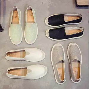 Hombres Transpirable Lino Lona Zapatos Sin Cordones Planos Informales Calzado para Conducir Sandalias - Imagen 1 de 14