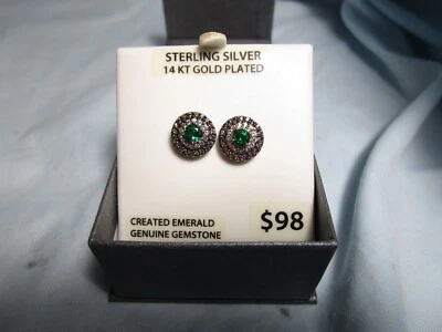 Brincos com preço de pedra preciosa esmeralda - Prata esterlina folheada a ouro 14kt caixa de presente - Imagem 1 de 4