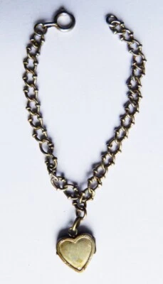 Bracelet ancien argent massif avec porte photo reliquaire coeur  heart  silver - Photo 1/4