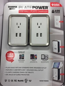 5X 2PK Sharper Image Power Plate USB Wall Charger Two-Pack Grounded Wall Outlet - Picture 1 of 9