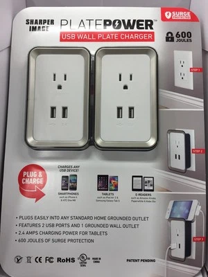 5X 2PK Sharper Image Power Plate USB Wall Charger Two-Pack Grounded Wall Outlet  - Image 1 of 4