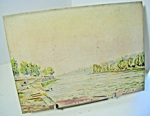 BELLE PEINTURE SUR BOIS FAUVISME Signée "ANDRE JACQUET" 1955 VUE BORDS LOIRE - Imagen 1 de 5