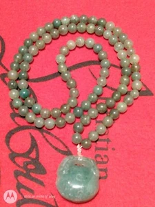 Green Jade Carved Pendant with Beaded jade Necklace 20" - Picture 1 of 8
