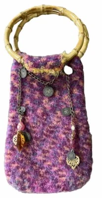 RARO BOHO Cartera Multicolor Lana Redonda Asas de Bastón Cuentas Cadena Monedas Foto 1 de 4