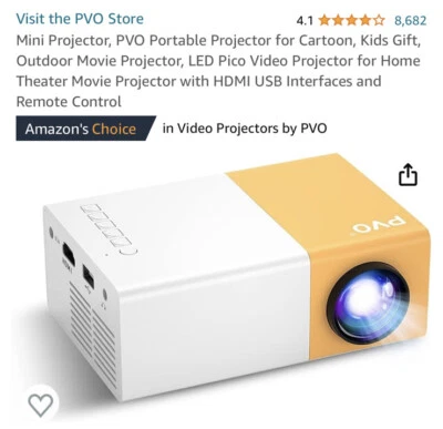 Mini Projector PVO Portable Projector for Cartoon Kids Gift Outdoor Movie Pro... - Image 1 of 4