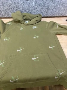 Nike Womens XL All Over Print Hoodie Green Check Logos Sweater Pockets - Picture 1 of 8