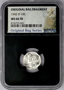 1942-D 10c Mercury Dime - NGC MS 66 FB Original Bag Fragment - Picture 1 of 2