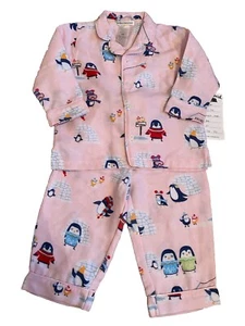 Pottery Barn Kids Winter Icy Igloo Pink Penguin Pajama Set Sz 2T NWT Flannel - Picture 1 of 6