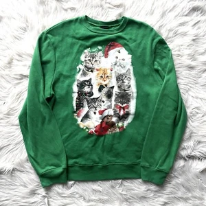 FifthSun Crewneck Pullover Kitty Cats Bells Ugly Christmas Sweatshirt  L - Picture 1 of 9