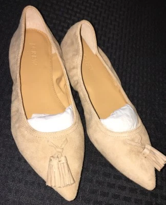 Pisos de ballet J Crew 7,5 gamuza borla beige tostado j7003 $98 agotados Foto 1 de 3