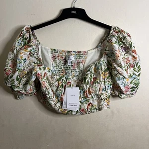 Los Angeles Atelier Ladies Crop Top Floral 100% Linen Size 8 Summer - Picture 1 of 2