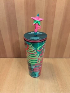 NEU Starbucks Holiday Christmas Ribbon Trees 24oz Cold Tumbler mit Stern Topper - Bild 1 von 9