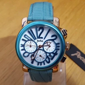 Ladies Turquoise Leather Rose Gold Pocket Chrono Medio Pop-Art Watch PK2054 NEW - Picture 1 of 11