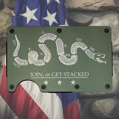 Custom Engraved in USA 1776 Join Or Get Stacked 2A Minimalist Slim Wallet   - Image 1 of 3