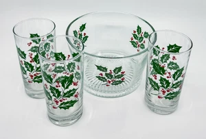 Vintage Holly Berry Ice Bucket & Tumblers Set – Style of Indiana Glass Holiday - Picture 1 of 15
