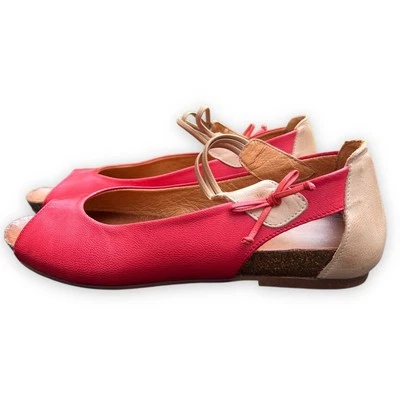 Spring Step L’Artiste Shoes Womens 6 UEU 36 Aside Red Leather Ballet Flats Peep - Image 1 of 4