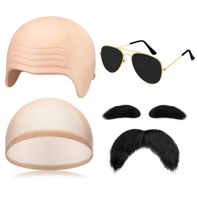 Juego de 4 gorras calvas maquillaje cabeza calva peluca gorras disfraces accesorios para... Foto 1 de 4