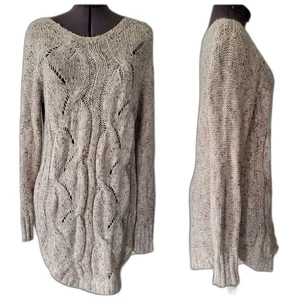 Maglione St Johns Bay donna grande panna marrone maglia cavo filo oro boho - Foto 1 di 5