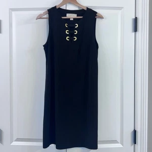 Michael Kors Black Sleeveless Dress Gold Grommet Detail Career Cocktail Size M - Picture 1 of 5