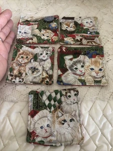 Weihnachten Katze Untersetzer Stoff Handarbeit 5er Set - Bild 1 von 9