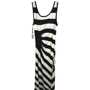 Calvin Klein Maxi Dress 4 White Black Y2K Boho Festival Striped Sleeveless NWT - Picture 1 of 8